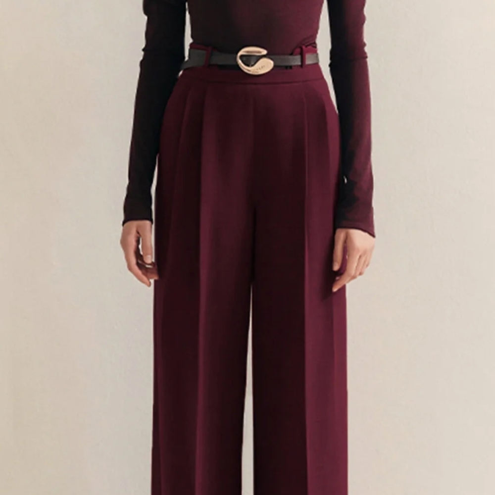 Commense Burgundy High-Waist Trousers